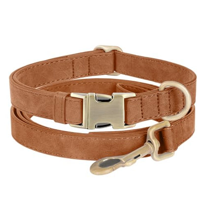 Genuine Leather Dog Collar - Adjustable Pet Collar with Quick Release Metal Buckle, Soft Skin Friendly Real Leather Collar for Small, Medium, Large Dogs (Khaki Collar + Rope, S：Fit 8-16" Neck) - color: Khaki Collar + Rope, size: S：Fit 8-16" Neck