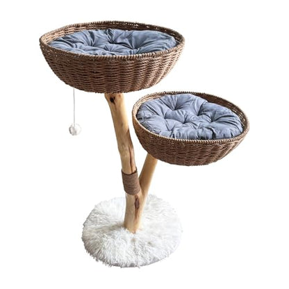 Cat Tree Modern - Minimalist Cat Tree with Sisal Rope Scratching Posts, Plush Cushioned, Baskets, and Fun Fluffy Ballew