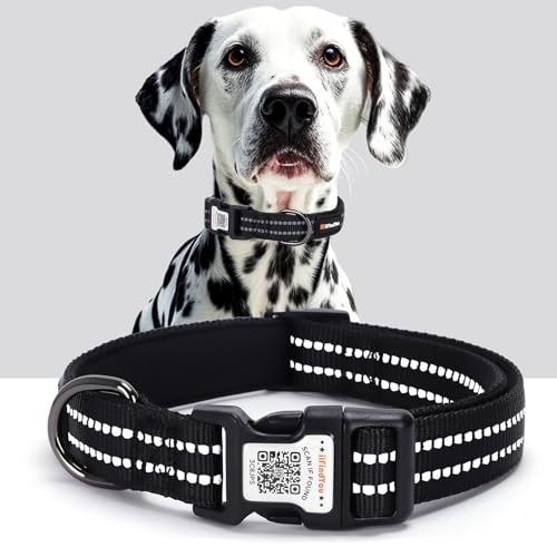 Reflective Dog Collar with QR Code Tag, Personalized Dog Collar, Safety Night Visibility, Anti-Loss Function (Black, Small) - color: Black-1, size: Small