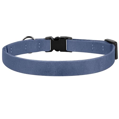 Muromto Breakaway Cat Collar Leather Soft Adjustable Pet Kitten Collars with Bell Pink Brown Blue Green Red (Blue)