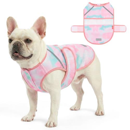KYEESE Dog Cooling Vest, Lightweight Dog Cooler Jacket, 3D Breathable Mesh Pet Cooling Shirts for Summer with Reflective Stripe, Sun Protection Pet T Shirt for Beach, Hiking, Walking, Pink, S - color: Pink, size: Small (6-11lbs)