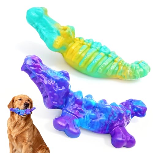 BoYoYo Tough Dog Toys for Aggressive Chewers 2 Pack, Indestructible Dog Toy for Large Dogs, Durable Dog Toys to Keep Them Busy for Large Breed, Teeth Cleaning and Training, Bacon Flavor, Purple&Green - color: Purple&Green