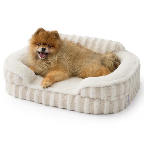 LE SURE Cute Dog Bed for Small Dogs, Orthopedic Waterproof Small Pet Beds with Sides, High Back Non-Slip Bottom and Egg-Crate Foam Puppy Couch Sofa with Washable Removable Cover, Beige - color: Beige, size: 24.0"l X 18.0"w X 6.0"th