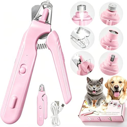 2-in-1 Dog Nail Grinder & Dog Nail Clippers Trimmers for Large Medium Small Dogs Cats Pets Claw Trimmer with LED Lights (Pink) - color: Pink