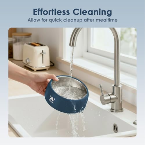 PAWGETHER® Stainless Steel Dog Bowls, Dog Food Water Bowl with Non-Slip Base Two-Piece Design Easy Clean Dishwasher Safe Navy Blue 34oz + 12oz - color: Navy (34oz + 12oz)