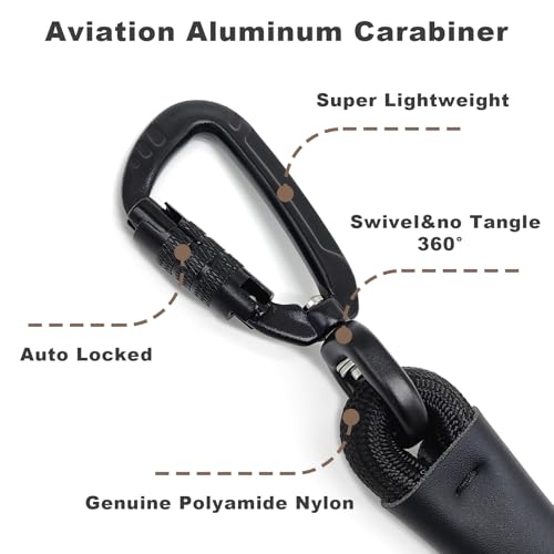 Rope Dog Leash, 4 ft Heavy Duty Dog Leash with Aviation Aluminum Auto Locking Carabiner, Strong Nylon Pet Lead for Small, Medium, Large Dogs (Black, 4FT) - color: Black, size: 4 Foot Single Handle