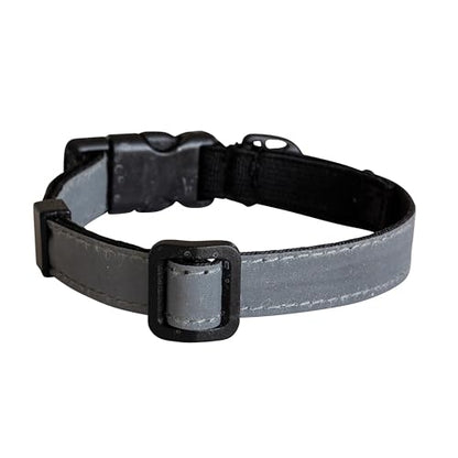 CatGoods Reflective Silver Stretch Cat Collar – Escape-Safe Alternative to Breakaway, Adjustable, Comfortable, ID and Bell Attachment - color: Silver