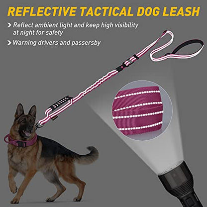 AUBELL Tactical Dog Leash Heavy Duty,4-6ft Reflective Strong No Pull Bungee Leash for Medium Large Dogs with Comfortable Padded Double Handle,Car Seat Belt,360 Degree Rotating Carabiner,Pink - color: M/L-Pink(4-6FT)