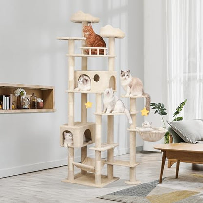 Meecal 79inch Heavy Duty Cat Tree for Indoor Cats Large Adult, Tall Giant Cat Tower with Scratching Post, Large Perches, Cozy Cat Condos & Hanging Hammocks, Beige - color: Beige