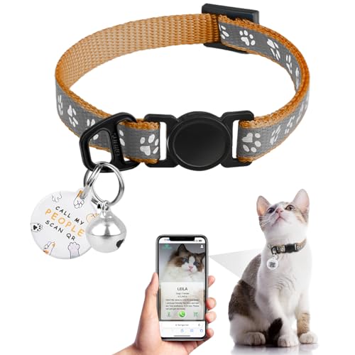Cat Collar Breakaway with QR Code Name Tag, Reflective Kitten Collars with Bell, Cat ID Tag Personalized, Ultra-Durable, Adjustable, Quick Release, Fits Most Girl Boy Small Large Cats (8''-13.3'') - color: Khaki