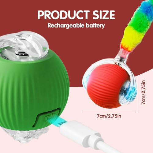 2 PCS Interactive Cat Toy Rolling Ball Chewie Viral Dog Ball with Tail, Smart Automatic Rolling Pet Balls,Automatic Moving Electric Cat Toy - color: Color3