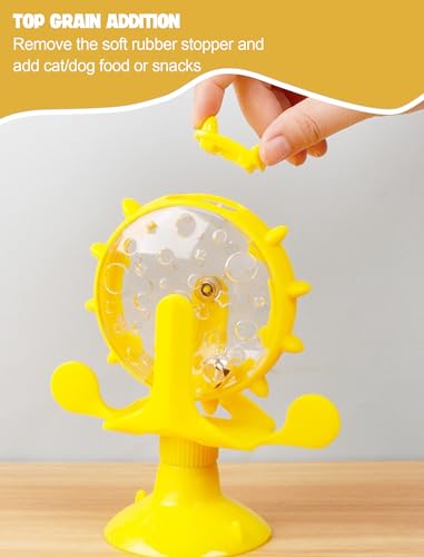 GLOGLOW Interactive Cat Puzzle Feeder, Windmill Treat Dispensing Cat Toy, Indoor Playtime, Suction Cup, Slow Feeding, for Cats, Kittens, and Puppies Training Rewards - color: yellow