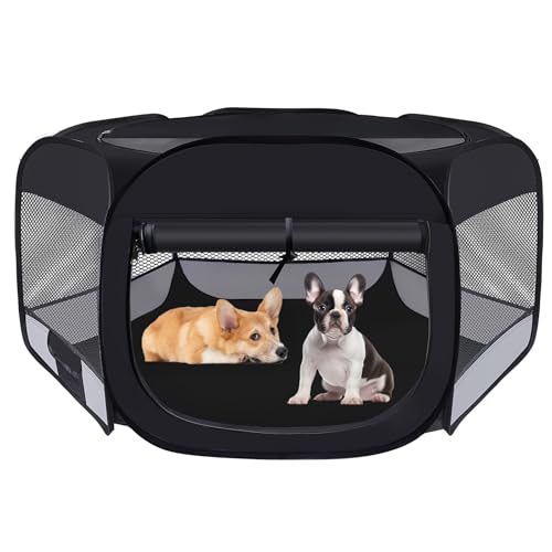 Dog Cat Playpen,Portable Pet Puppy Playpen,Rabbit Puppy Dog Play Pen for Indoors,Dogs Tent for Indoor Cats,Kitten Playpen,Collapsible Small Cats Crate Cage for Small Dogs with Carrying Case(Grey, S) - color: Black, size: Small