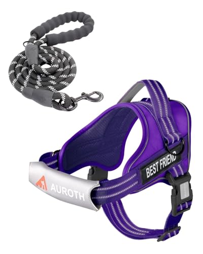 AUROTH Dog Harness and Leash Set, Soft Padded Service Dog Vest with 5.25FT Dog Leash, No Choke, Easy On Pet Vest, Adjustable Reflective No Pull Pet Vest Medium Sized Dog, Easy Walking and Training - color: Purple, size: Medium