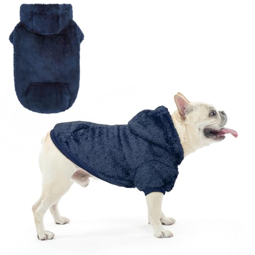 SCENEREAL Fleece Dog Sweaters Hoodie for Small Medium Large Dogs Girls Boys, Plush Fuzzy Dog Clothes Hoodies with Leash Hole, Winter/Fall Puppy Cold Weather Coat, Sherpa Hooded Sweatshirt, Navy M - color: Navy, size: Medium