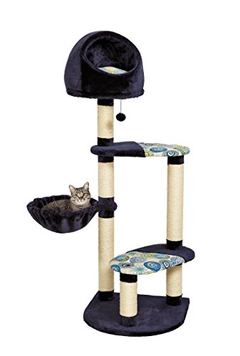 MidWest Homes for Pets Cat Tree Resort, 4-Tier Sisal Wrapped Cat Scratching Post, Blue/White Pattern, 24.75L x 37.25W x 60H Inches - size: Resort Cat Furniture, Blue Pattern
