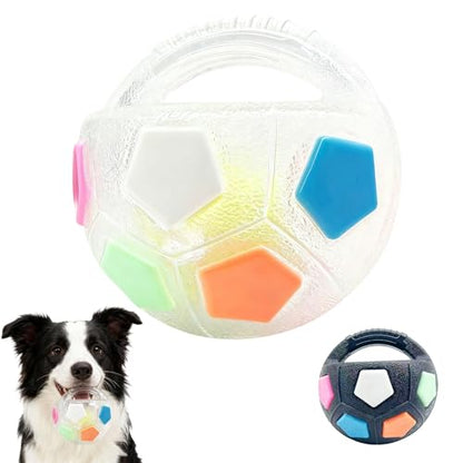 The Mellow Dog Calming Ball with Handle, Strong and Durable Interactive Football Shape Balls, Dogs Football Toy for Water Play,Training & Outdoor Games (With Squeaky Tennis Ball Inside) (White)