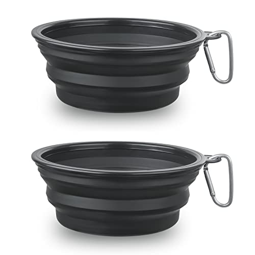 Large Dog Bowl Pet Collapsible Bowls, 2 Pack Collapsible Dog Water Bowls for Cats Dogs, Portable Pet Feeding Watering Dish for Walking Parking Traveling with 2 Carabiners (Large, Black+Black) - color: Black+Black, size: Large