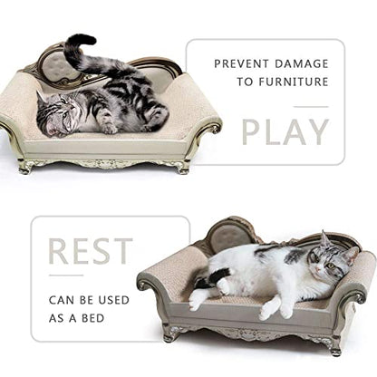Cat Scratcher Sofa Bed - Corrugated Cardboard Scratching Pad, Luxury Cat Lounge Bed, Furniture Protecter with Textured Scratcher Mat - color: white