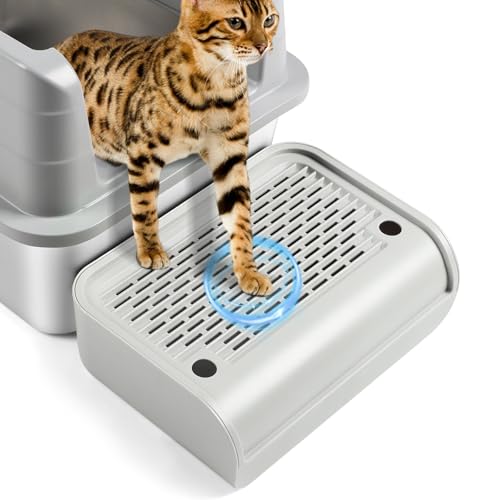 Cat Litter Box Step, Cat Litter Ramp Mat with Filter Function for Self-Cleaning Litter Box, Easy to Clean, Cats Pedal Step Stool Ideal for Kitten & Elderly Cats (Light Grey) - color: Light Grey Raised
