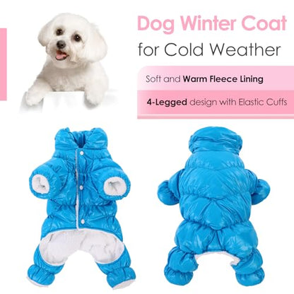 AOFITEE Dog Coat, Waterproof Dog Jacket, Fullbody Dogs Winter Coat Snowsuit, Windproof Puppy Puffer Jacket Snow Suit with Legs, Pet Fleece Winter Vest, Cold Weather Coats for Small Dogs, S - color: Lake Blue, size: Small