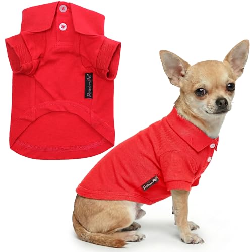 Parisian Pet Dog Polo Shirt – Classic Red Cotton Pet Apparel with Collar & Buttons, Soft Breathable Puppy T-Shirt, Cute Dog Clothes - Ideal Summer Clothes for Small Dogs - Shirts for Dogs Boy Girl - color: Red Polo, size: S