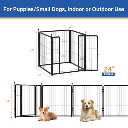Dog Playpen 24 inch 4 Panels for Indoor & Outdoor Use – Heavy-Duty Metal Pet Fence with Ground Stakes, Rounded Ball Tops for Safety, Stable & Foldable Design, Easy to Assemble - size: 24inch, style: 4 Panels