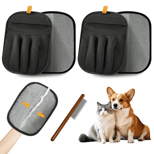 Pet Hair Removal Glove for Dogs & Cats, 2026 Newly Upgraded Five-Finger Electrostatic Pet Hair Gloves, Pet Hair Remover Tool for Clothing, Couch, Carpet, Car Seat（2 Pack Black）