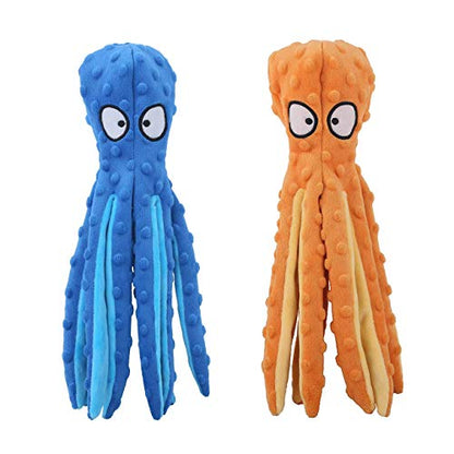 CPYOSN Octopus Squeaky Plush Dog Toys - No Stuffing, Crinkle, Durable for Puppy Teething, Small to Large Dogs, 2 Pack - color: Blue+Orange