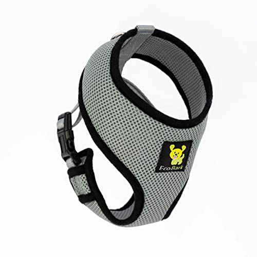 EcoBark Gray Dog Harness - Eco-Friendly Max Comfort Harnesses - Luxurious Soft Mesh Halter - Over The Head Harness Vest- No Pull and No Choke - color: Gray