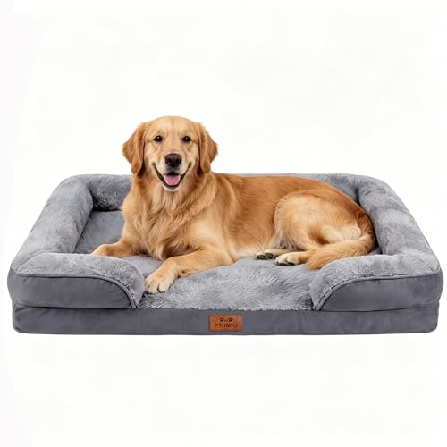 Orthopedic Dog Bed for Extra Large Dogs - Gel Memory Foam Pet Bed with Waterproof & Washable Cover, Contoured Bolster Design for Dogs & Cats (Grey, 44.0" L x 31.5" W x 7.5" Th) - color: Grey, size: 44.0" L x 31.5" W x 7.5" Th