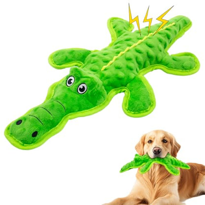 No Stuffing Dog Squeak Toys- Chew Toys for Small Medium Large Breed- Durable Puppy Teething Interactive to Keep Them Busy- Best Birthday Gift(Crocodile) - color: Green