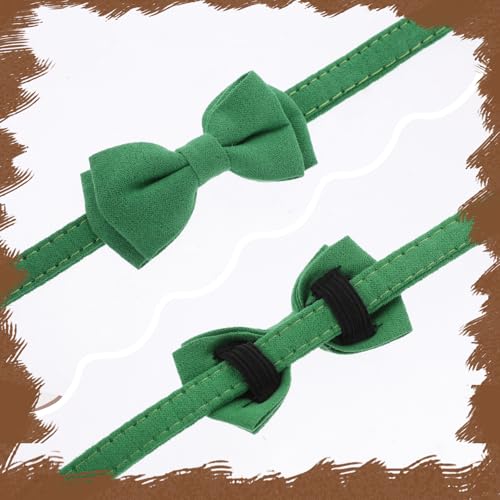 2 Pcs Bowtie Cat Collar with Bell Breakaway Cat Collars Cute Boy Kitten Collar Adjustable Small Puppy Safety Collar Solid Color Plaid Pet Collar (Green) - color: green