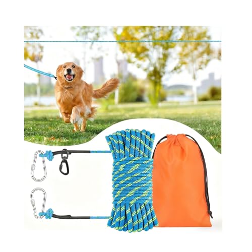 50ft Dog Tie Out Cable, Dog Leash, Long Leash for Dogs Outside, Lead for Camping, Tether for Yard, Line (Blue) - color: Blue, size: 50FT
