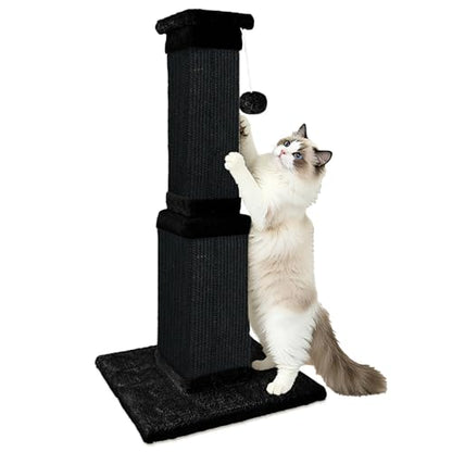 Cat Scratching Post, 32 Inch Cat Scratching Posts for Large Cats, Scratching Posts for Indoor Cats Adults, Cat Scratch Post with Nature Sisal, Full Black - color: Full Black