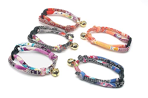 Cat Collar with Kitty Face Bell. Cute Japan Chirimen Kitten Collar. Soft & Lightweight. - color: Purple