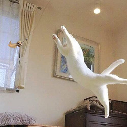 Artshu 6pcs 40cm Feather Linen Wand Cat Catcher Teaser Stick Interactive Toys Wood Rod Mouse Toy with Mini Bell