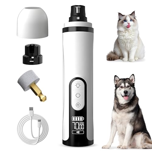 Upgrade Dog Cat Nail Grinder Cordless with LED Light & 3 Speeds, Dog Cat Nail Trimmer with 2000mAh Long-Lasting Battery for Thick Nails (1+1*Replacement Head)