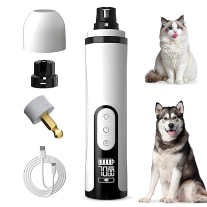 Upgrade Dog Cat Nail Grinder Cordless with LED Light & 3 Speeds, Dog Cat Nail Trimmer with 2000mAh Long-Lasting Battery for Thick Nails (1+1*Replacement Head)