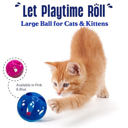 Large Cat Ball Toy with Bell – Interactive Rolling Design for Active Play – Sturdy Plastic Cat Toy Ball that Stays Visible During Play – Blue 1 Pack for Cats, Kittens, and Small Pets - color: Blue - 1 Pack
