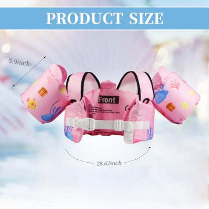 Toddler Swim Vest Floaties for 22-66 lbs / 2-6 Y Kids Swim Jacket with Adjustable Safety Buckle Arm Wings Swim Training for Boys and Girls Beach Boating Pool Floats - color: Pink Starfish