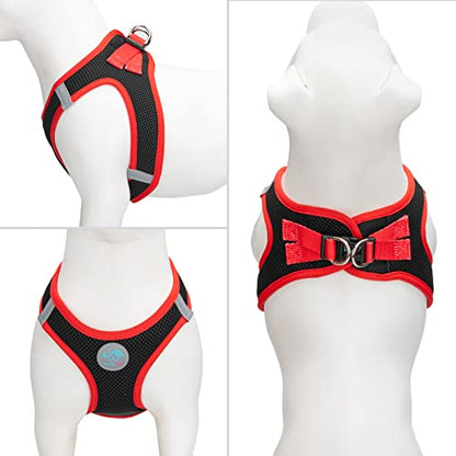 PHOEPET Step-in Dog Harness,Reflective Adjustable Dog Vest Harness, Soft Pet Walking Jacket with 2 Metal Leash Hooks for Dog and Cat(Black Base & Red Straps,L) - color: Black Base & Red Straps, size: L (Neck: 12-13.5”,Chest: 16-18”)