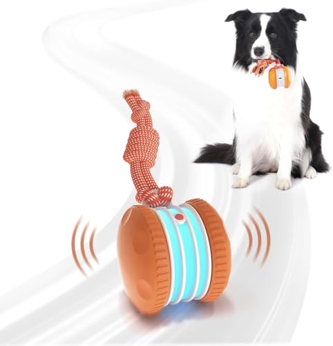 Interactive Dog Toys, Random Path Electric Automatic Moving and Rolling Dogs Toy with Rope for Small Medium Large Dogs, Motion-Activated Dog Stimulation Toy for Boredom Relief (Orange) - color: Orange