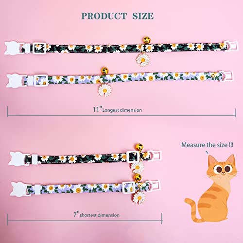2 Pack Cotton Breakaway Cat Collars with Bell Daisy Pendant Kitty Kitten Collars Black Blue Collar for Female Girl Cats Male Boy Cats - color: Black&Blue