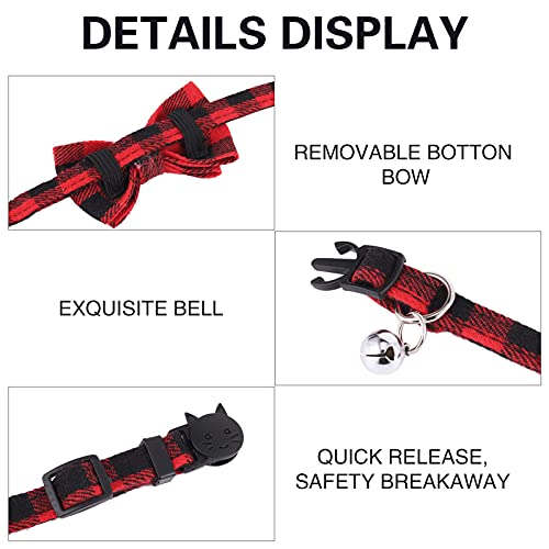 DragonflyDreams 6 PCS Cat Collars with Bow Tie and Bell,Cat Collars Plaid,Breakaway Adjustable Cat Bow Tie Collars,Cute Bow Tie Suitable for Kittens Or Certain Puppies - color: Red, Green, Blue, Pink, Black, White, Orange