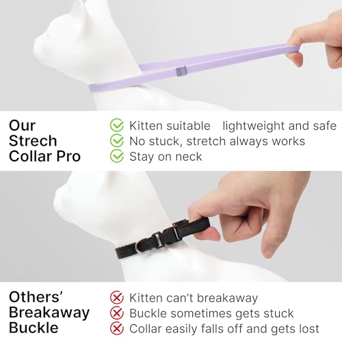Safety Cat Collar Pro - U.S. IDA Gold Awarding Design, Elastic Quick Release Cat Collar with Buckle Non Breakaway - Lightweight for Kitten All Small Large Cats (Linen, S 5.9-11.8") - color: Linen, size: S 5.9-11.8"