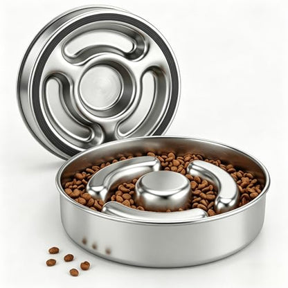 AIPERRO Slow Feeder Dog Bowl Stainless Steel, 2 Cups Metal Non-Slip Dog Food Bowls, Dogs Water Bowl for Small & Medium Sized Dogs, Fun Bloat Stop Pet Bowl for Fast Eaters, Slows Down Pets Eating - size: 2 Cups/ 1.6" Deep (Max 4Cups)