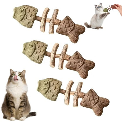 3PCS Creative Fish Bone Cat Toy, Cat Teeth Cleaning Toy, Wooden Catnip Teeth Cleaning Stick, Caring for Your Cat's Teeth and Maintaining Oral Health (3-Piece Set - Mixed Flavors)