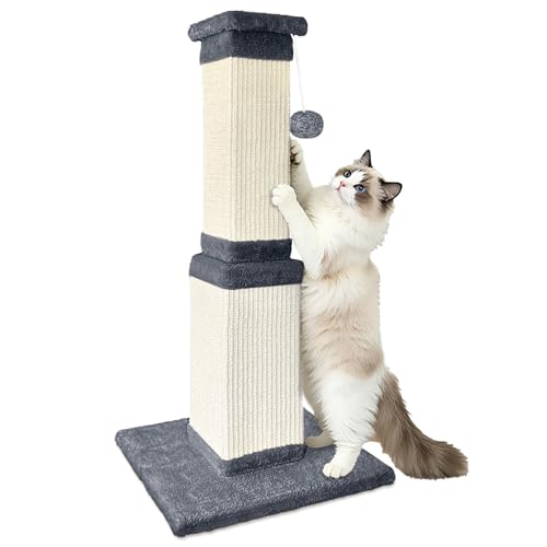 Cat Scratching Post, 32 Inch Cat Scratching Posts for Large Cats, Scratching Posts for Indoor Cats Adults, Cat Scratch Post with Nature Sisal, Deep Gray - color: Deep Gray