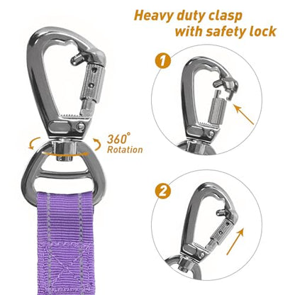AUBELL Tactical Dog Leash Heavy Duty,4-6ft Reflective Strong No Pull Bungee Leash for Medium Large Dogs with Comfortable Padded Double Handle,Car Seat Belt,360 Degree Rotating Carabiner,Purple - color: M/L-Purple(4-6FT)
